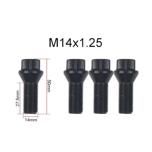 Tornillos llanta compatible con E90 E91 E92 E93 pernos de rueda M14x1.25 negros para coche 4 uds 2