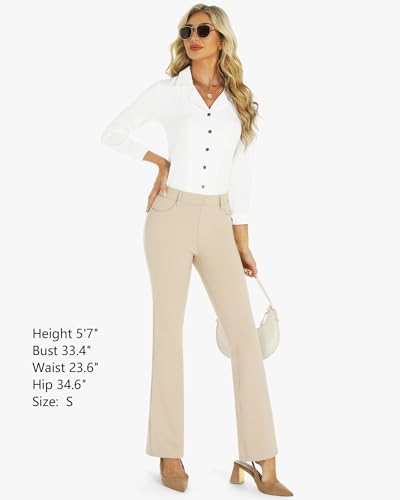 Image of Stelle Women 28 inch /30 inch / 32 inch Bootcut Dress Pants Business Casual Work Pants with Pockets Pull On Regular Slacks for Office