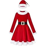 sfdgfhyf Toddler Girls Christmas Dress Santa Suit Long Sleeve Princess P𝐚rty Dresses Cute Dress Boys (Red, 3-4 Years)