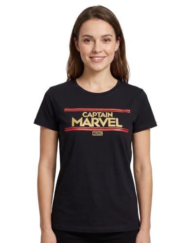 Image of Marvel Captain Marvel Letters Womens Black T-Shirt