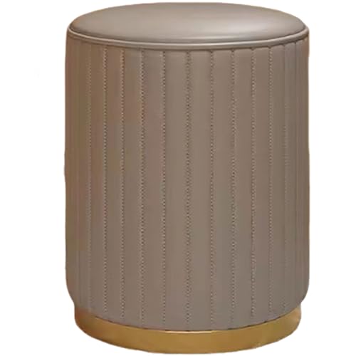 Pouf rotondo con contenitore, ottomana bassa in pelle, sgabello da toeletta in spugna, poggiapiedi multifunzionale imbottito con base placcata in oro, per soggiorno