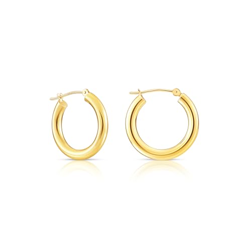 Image of 14k Yellow Gold Classic Shiny Polished Round Hoop Earrings, 3mm tube
