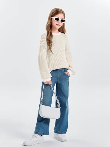 Haloumoning Girls Striped Pullover Sweaters Chenille Crew Neck Cable Knit Tops 5-14 Years4