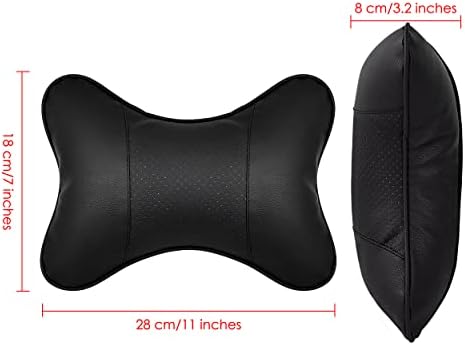 DSstyles 2 Pieces PU Leather Neck Pillow for Car Seat Headrest Cushion 28x18cm Car Neck Cushion (Black)