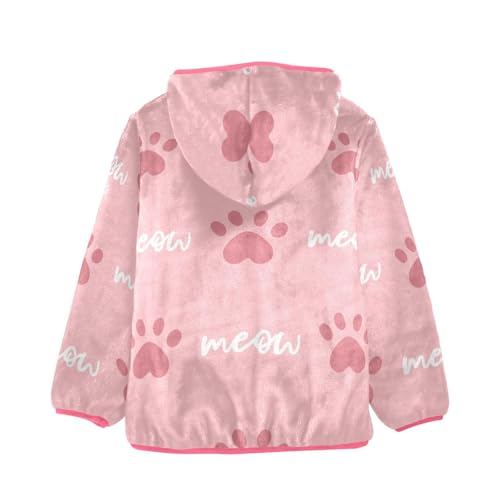 OTVEE Meow and Pink Cat Paws Kids Hoodie Jacket Fall Spring Full Zip Warm Outwear Coat2