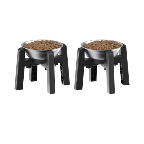 CZPET Dog Bowl Stand, 51 oz Large Capacity Raised Elevated Dog Food/Water Stainless Steel Feeder, Size Adjustable & Anti-Slip Stand for Medium Dogs (2 Pack) 2 Pack Stand+Bowl H: 7.09''; W: 5