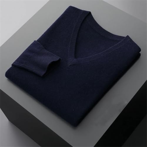 Men's V-Neck Cashmere Loose Thickened Solid Color Knitted Sweater Business Casual Top3