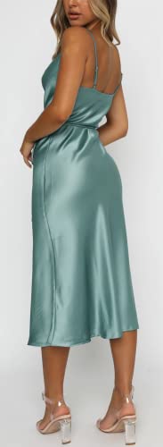 Image of Tsher Women's Sleeveless Spaghetti Strap Satin Wedding Guest Party Dress Cowl Neck Backless Midi Formal Dresses