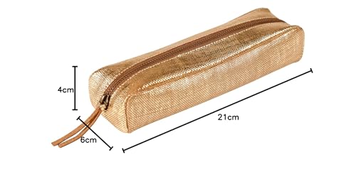 Clairefontaine 410040C -Golden Rectangular School Pencil Case Textile Effect 21x6x4cm in Genuine Lambskin Leather - Image 3
