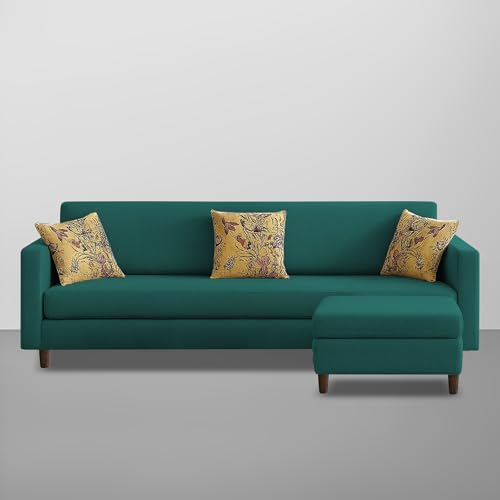 Image of Casaliving Premium Lifestyle Fabric 5 Seater L Shape Sofa Set 4 Seater Modern Sofa Set & Ottoman for Living Room (Pine Color)