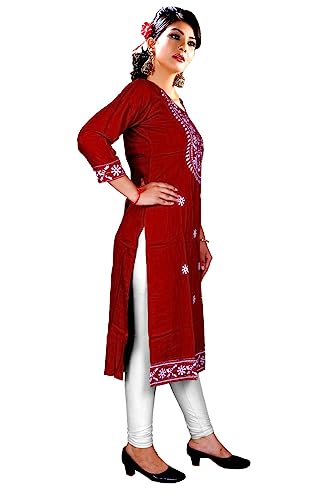 Image of SQUARO Women Embroidery Cotton Rayon Straight Kurta Kurtis for Ladies and Girls