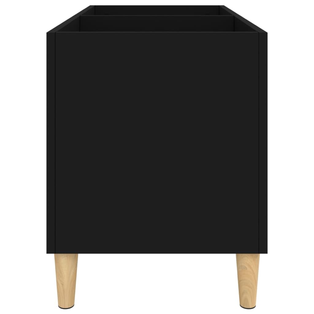 Czarna szafka panelowa 74,5 x 38 x 48 cm, materiał drewnopochodny z miejscem do przechowywania płyt gramofonowych, szafka pod telewizor, kredens, komodę, regał, montaż na ścianie, zajmujący