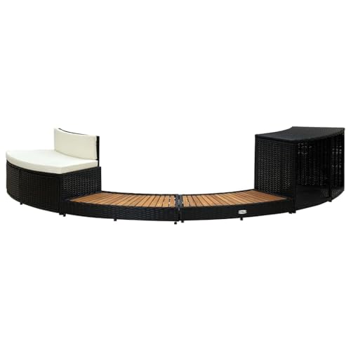 Refined Akazienholz Whirlpool Umrandung Witterungsbeständig Verkleidung Poolumrandung Poolverkleidung für Jacuzzi Poly Rattan (Schwarz unvollständig)