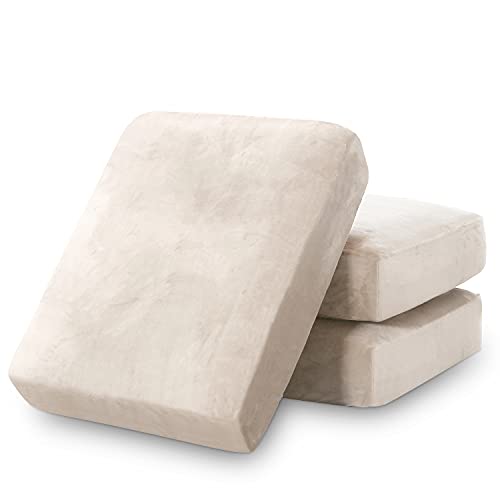 PrinceDeco Stretch Velvet Couch Cushion Covers for Individual Cushions Sofa Cushion Covers Seat Cushion Cover, Sofa Covers Washable, Cushion Sofa Covers for Sectional Couch - Ivory