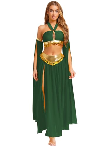 Costume princesse arabe pour femmes avec top de danse court et jupe fendue