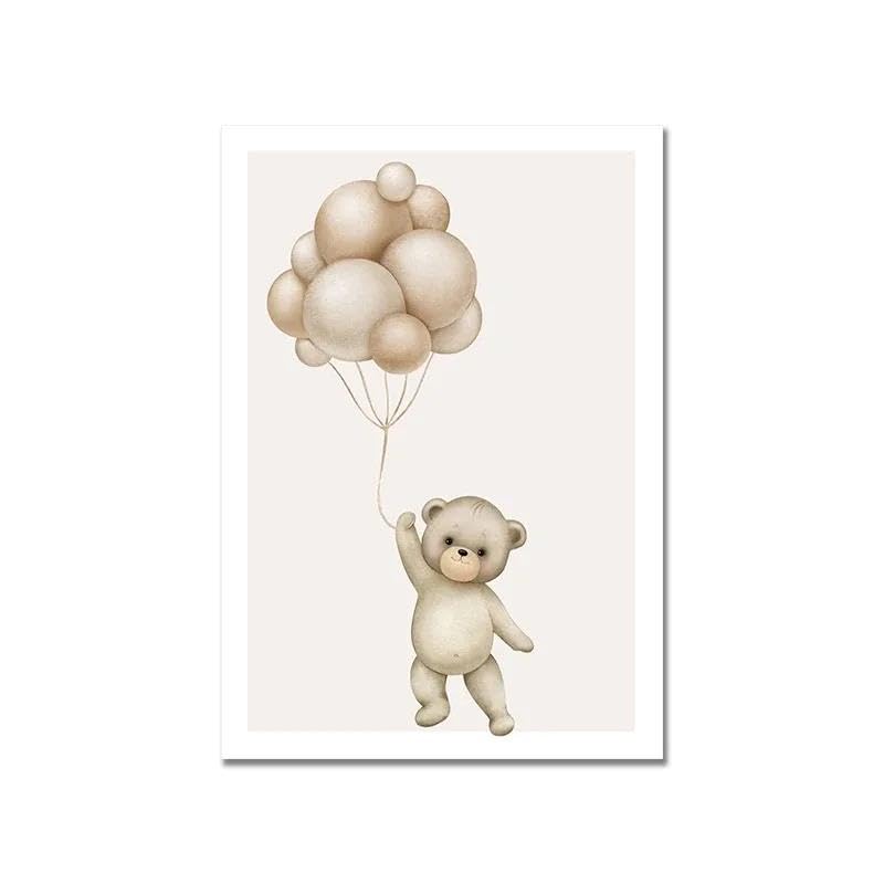 Muholin 1 pz poster per decorazione da parete camera da letto per bambini orso decorazione da parete poster carino soggiorno tela pittura nuvole bianche cartone animato 30x40cm Senza Cornice