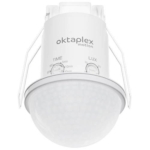 Oktaplex Kim 360 Grad Einbau Bewegungsmelder Außen IP54 PIR-Sensor 10m Reichweite Deckensensor Innen Bewegungssensor weiß