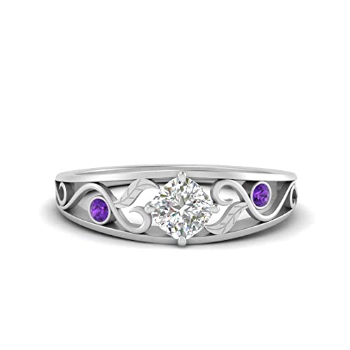 Image of Choose Your Gemstone Nature Inspired Compass Point Ring 925 Sterling Silver Cushion Shape Side Stone Engagement Rings Lightweight Office Wear Everyday Gift Jewelry US Size 4 to 12