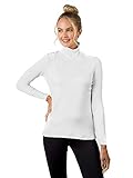 A'nue Miami Women's Classic Turtleneck, Long Sleeve Basic Shirt, L1, White