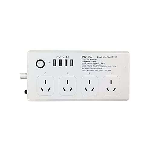 Vivitar Smart Home Power Strip, Standard Plug With 4 USB Ports, Four Power Outlets, 10Amp 3 Prong Outlet Energy Saving, Wifi ControlLED Smart Power Strip, 4 USB Charging Ports, Wireless Remote Control