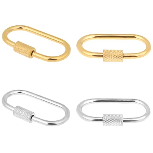 Salbsever 564169_1_YD83ZHRA 4 Pcs Small Locking Carabiner Screw Lock Carabiner Brass Screw Lock Clip Oval Lock Key Clasps Stainless Steel Screw Locking Keychain Simple Brass Keychain Holder Clasp Metal Keychain Clip Hook cover