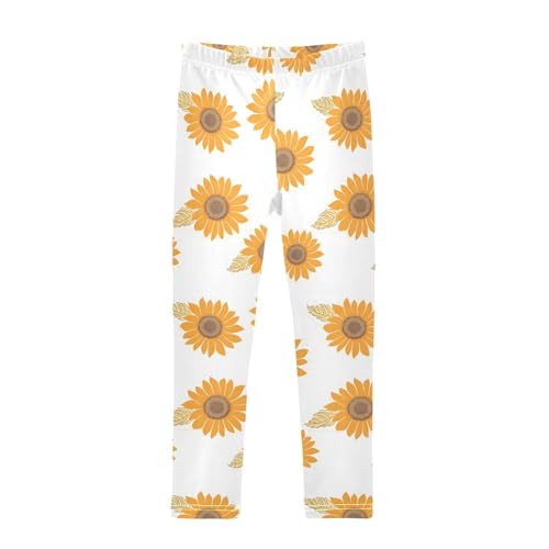ALAZA Girls' Leggings Children's Yoga Pants Skinny Printed Dance Sunflower White Comfortable 4T
