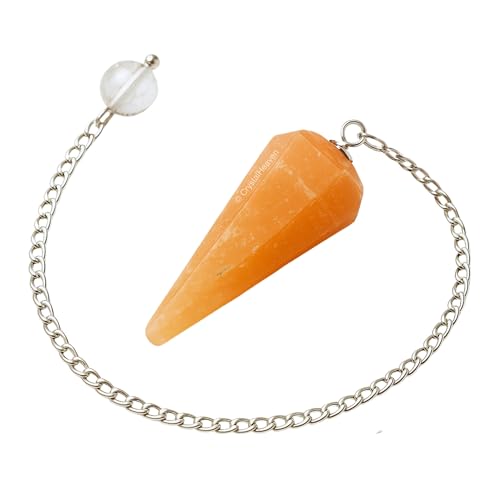 Image of Orange Selenite Pendulum Dowsing Tool - Natural Crystal Pendulum for Spiritual Guidance - Premium Dowser Pendulum for Accurate Divination and Energy Healing - Perfect for Energy Healing and Chakra Balancing - Handcrafted with Precision and Elegance