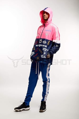 Image of SCREENSHOT Mens Streetwear Windbreaker Jacket - Lightweight Graphic Hoodie, Graffiti Hip Hop Urban Fashion Pullover Top