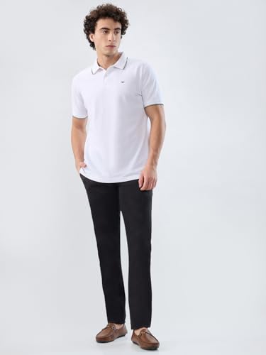 Image of Park Avenue Men Slim Fit Solid Pattern Cotton Polyester Blend Half Sleeve Polo Neck Casual T-Shirt