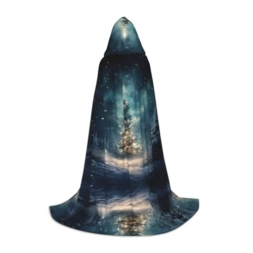 Cape à capuche avec imprimé arbre de Noël et neige grand format