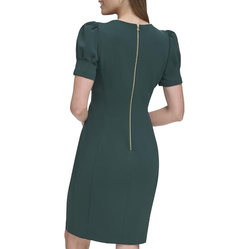 Image of DKNY Women's Short Puff Sleeve Knee Length Sheath Dress with Exposed Back Zipper