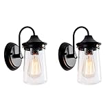  SOZOMO Farolillos de pared para exteriores, con pantalla de cristal y lámpara de pared moderna vintage con E27, impermeable, lámpara negra