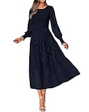 BTFBM Casual Women's 2023 Fall Dresses Elegant Wedding Guest Dress Long Sleeve Floral Midi Dress Flowy Bohemian Long Dress(Navy,Medium)