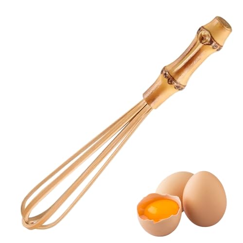 Mini frusta in legno di bambù da 14,9 cm, multiuso, strumento da cucina per cucinare, sbattere, miscelare, schiumare e cuocere