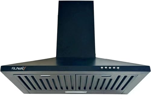 Image of RUWA VIVA 60 cm Wall Mounted Kitchen Chimney Black | 1000 CMH Suction | Baffle Filter | 3 Speed Push Button Control | Low Noise | Ideal for 2-4 Burner Stoves