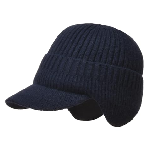 MLPKOI Gorro Invierno Hombre con Orejeras, Gorro de Invierno con Paraguas Gorro de Punto con Forro Polar Accesorios para Deportes Al Aire Libre (Azul Marino) - imagen 2