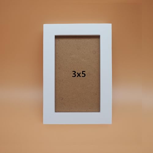 Image of 3x5 Picture Frame Solid Wood,White. Table Top or Wall Mount Photo Frames with Plastic Glass for 3x5 Inches Pictures, Modern Home Office Decor