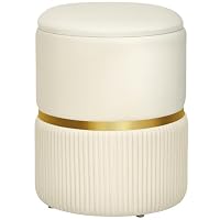 HOMCOM Pouf Tabouret Repose-Pied Coffre de Rangement 36x36x44cm Beige