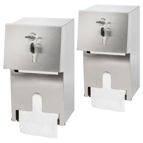 Commercial Double Rolls Toilet Paper Dispenser Holder,Heavy Duty Stainless Steel Tissue Dispenser Wall Mount with Lock,Automatic Touchless Paper Towel Dispenser with Shelf for Kitchen Bathroom (2)