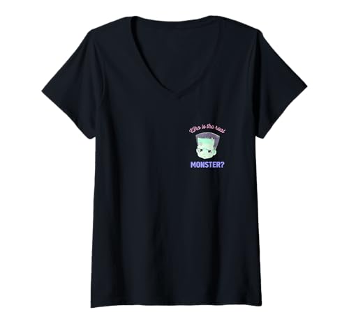 Image of Women's Universal Monsters Cute Anime Frankenstein Front & Back V-Neck T-Shirt