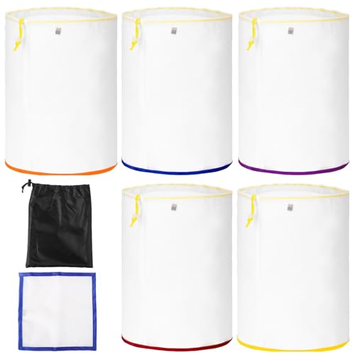 Set of 5 Colorful Mesh Filter Bags for 5-Gallon Buckets, Reusable Strainer Liners with Filter Screen & Storage Pouch for Garden Use