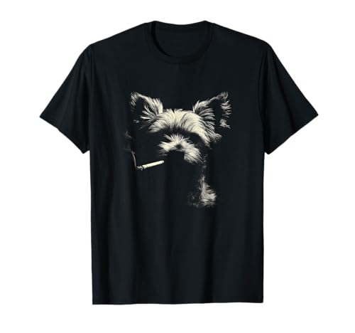Yorkie Dog Smoking Cigarette Cool Terrier Style T-Shirt