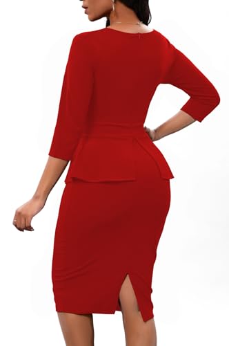 Image of BestGirl Women's Peplum Dresses Bodycon 3 /4 Sleeve Wear to Work Office Sheath Dress
