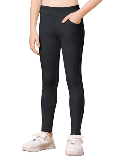 Girls Leggings Cotton Pants Stretchy Tight Toddler Basic Casual Legging with Pockets 5-13years