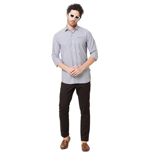 Image of KENNETH COLE New York Mens Slim Fit Cotton Spread Collar Long Sleeve Patch Pocket at Chest Casual Shirt