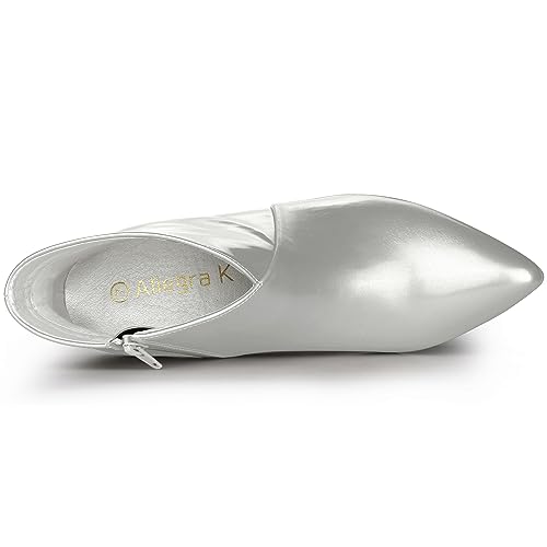 Allegra K Women's V Shape Zipper Stiletto Heel Silver Ankle Boots 9 M US