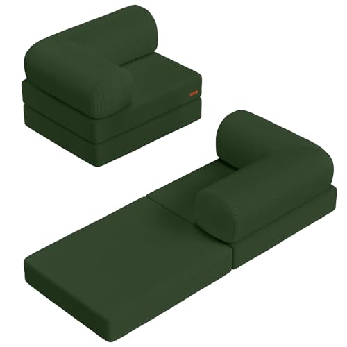 COMAX Folding Sofa Bed, Fold Out Chair Bed, Foldable Sofa, Convertible Sleeper for Adults, Futon Chair Single Small Floor Couch for Spaces, Bedroom Living Room Guest Room, Green