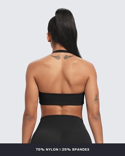 Image of Aoxjox Women's Workout Sports Bras Fitness Taylor Scrunch Halter Bra Yoga Crop Tank