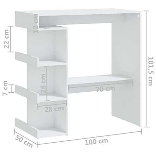 Table d'appoint durable stable blanche 100 cm avec repose-pieds et étagère