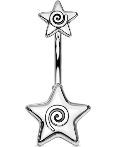 OUFER 316L Surgical Steel Belly Button Rings 14g Belly Rings for Women Star Navel Piercing Jewelry Curved Navel Barbell for Men